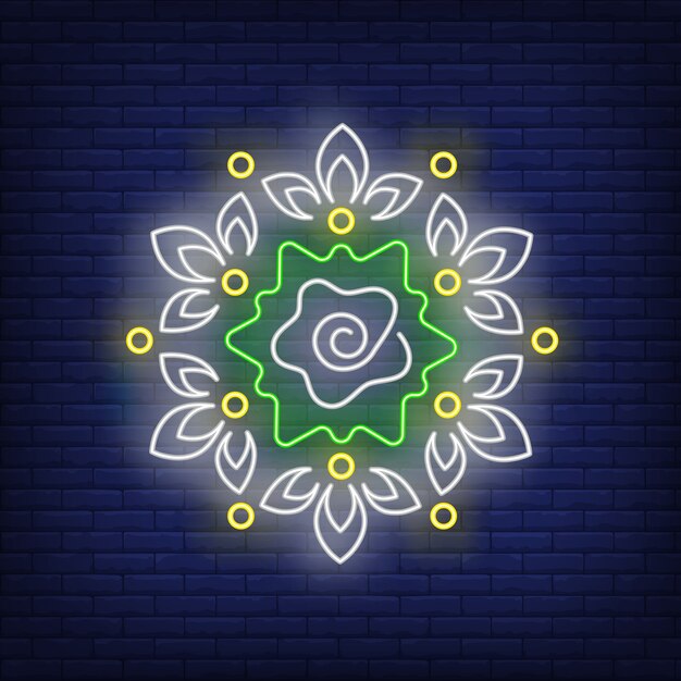 Letrero de neón floral patrón mandala redondo