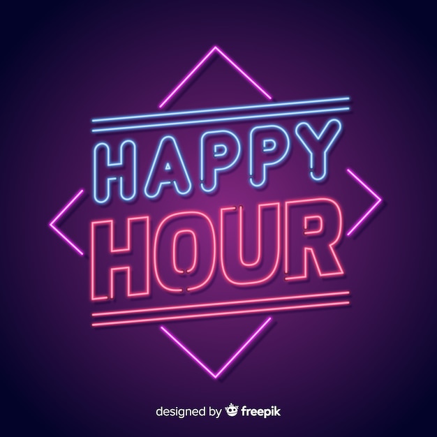 Letrero de neón de happy hour brillante