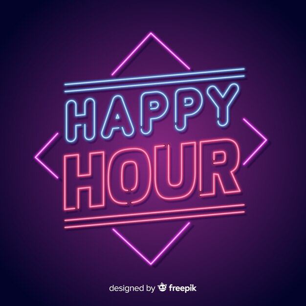 Letrero de neón de happy hour brillante