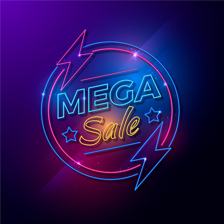 Vector gratuito letrero de neón mega venta