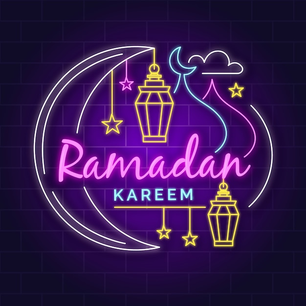 Letrero de neón con tema de Ramadán