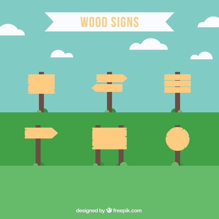 Vector gratuito letreros de madera en estilo plano