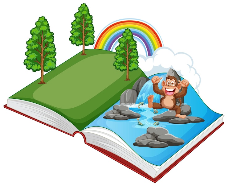 Vector gratuito libro abierto con escenas de la naturaleza