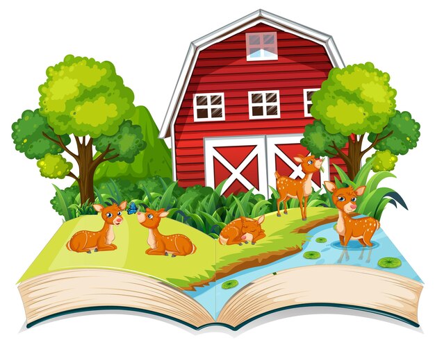 Libro con ciervos en la granja.