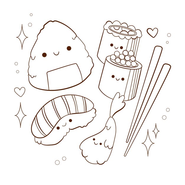 Libro para colorear kawaii dibujado a mano