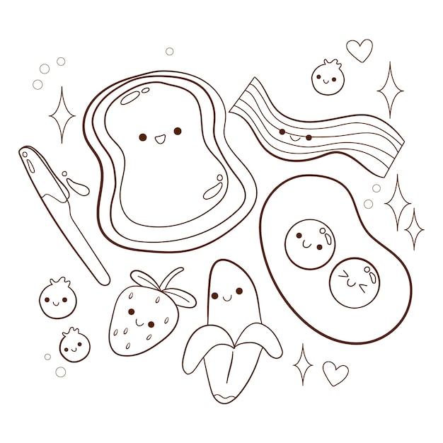 Libro para colorear kawaii dibujado a mano