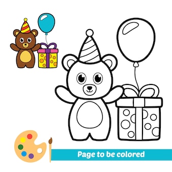 Libro de colorear para niños cumpleaños oso vector