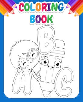 picture Una Niña Estudiando Para Colorear vector premium