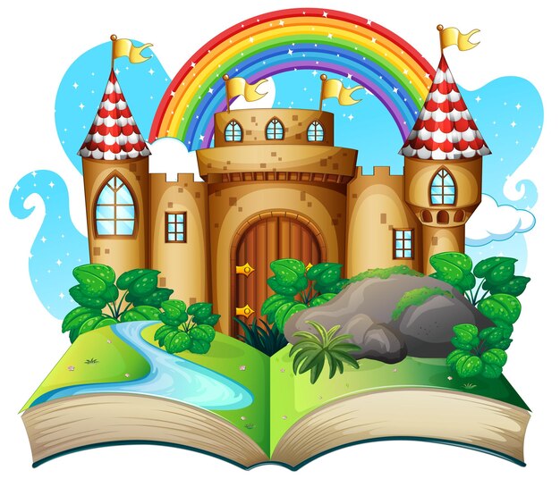 Libro emergente 3D con tema de cuento de hadas del castillo