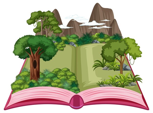 Libro emergente con escena de naturaleza al aire libre