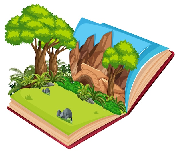 Vector gratuito libro emergente con escena de naturaleza al aire libre