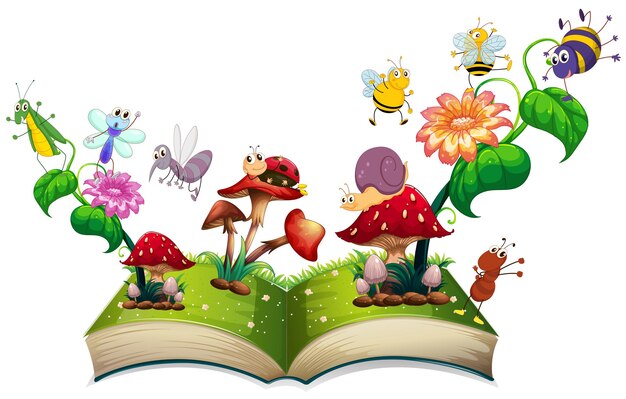 Libro de insectos en el jardín.