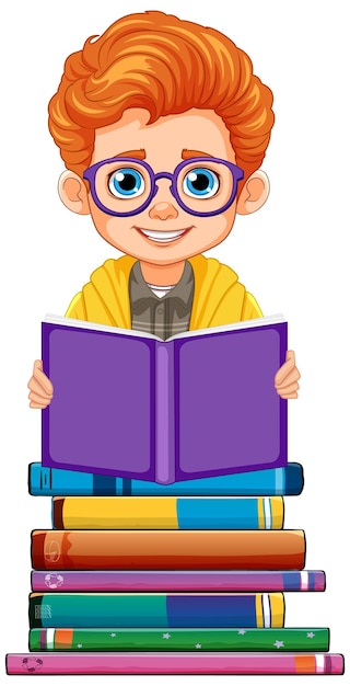 Vector gratuito libro de lectura de niño inteligente