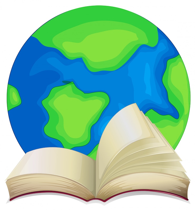 Vector gratuito libro y el mundo sobre fondo blanco