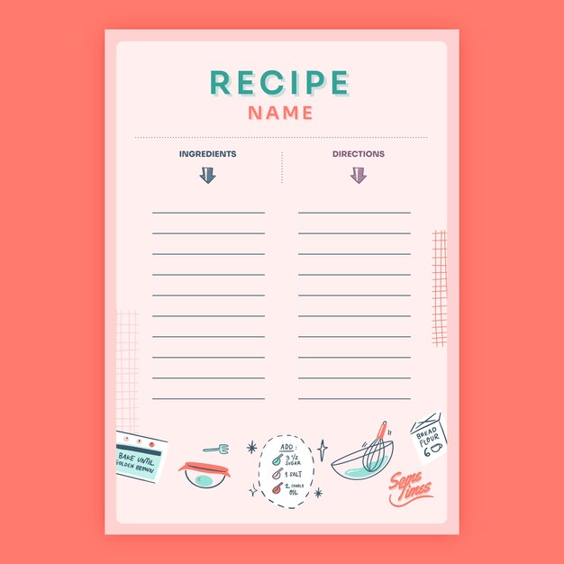 Libro de recetas de diseño plano dibujado a mano