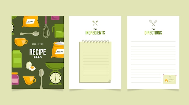 Libro de recetas de diseño plano dibujado a mano