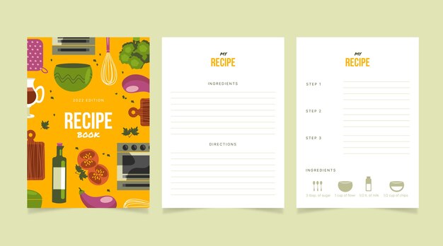 Libro de recetas de diseño plano dibujado a mano