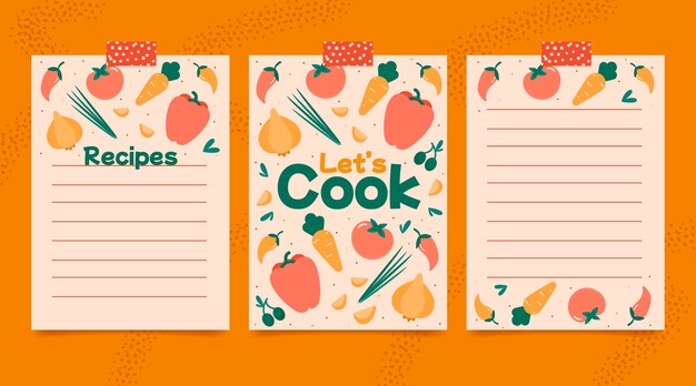 Libro de recetas de diseño plano dibujado a mano