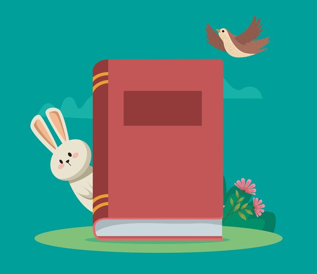 Libro de texto con animales de primavera.