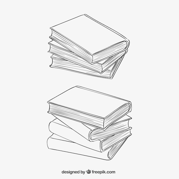 Libros apilados en estilo esbozado