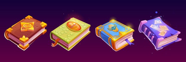Libros de hechizos mágicos aislados en el fondo