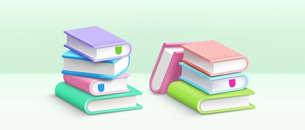 Libros de papel en pila Vector 3D realista