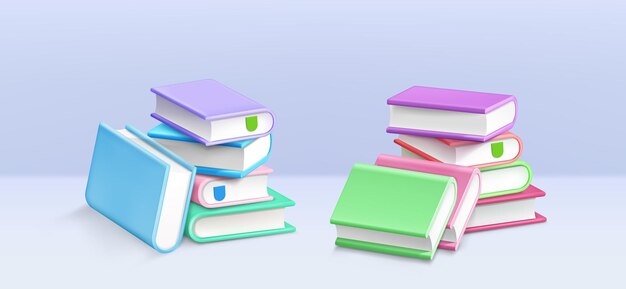 Libros de papel en pila Vector 3D realista