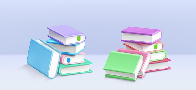 Libros de papel en pila Vector 3D realista