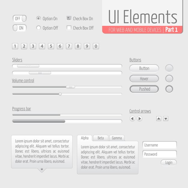 Light UI Elements Parte 1: Sliders, barra de progreso, botones, formulario de autorización, control de volumen, etc.