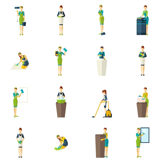 Limpiadores de colores planos iconos conjunto