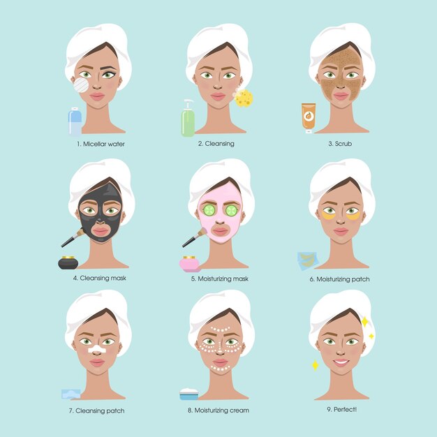 Limpieza facial para mujer Todos los pasos como exfoliante hidratante y limpiador
