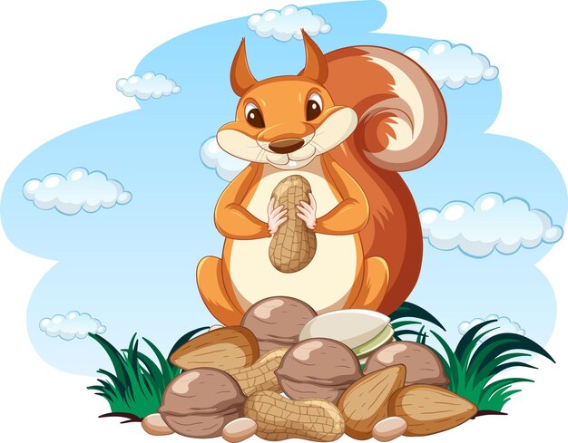 Linda ardilla comiendo nueces