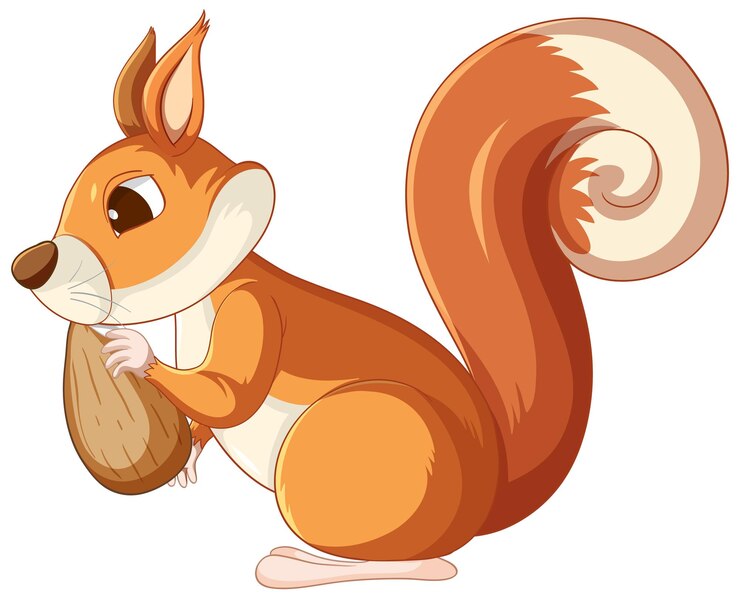Vector gratuito linda ardilla de dibujos animados comiendo almendras sobre fondo blanco