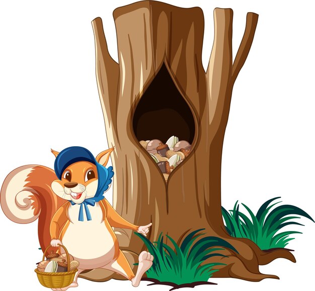 Linda ardilla recogiendo nueces