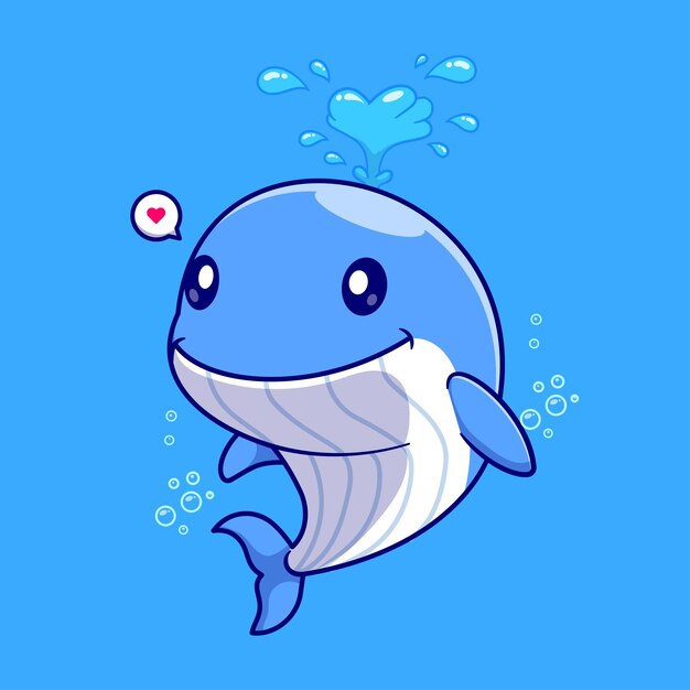 Linda ballena natación dibujos animados Vector icono ilustración Animal naturaleza icono concepto aislado Premium