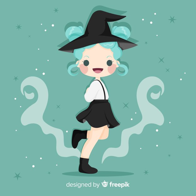 Linda bruja de halloween con cabello azul
