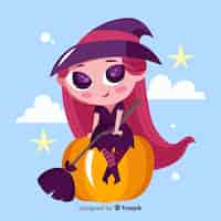 Vector gratuito linda bruja de halloween con calabaza