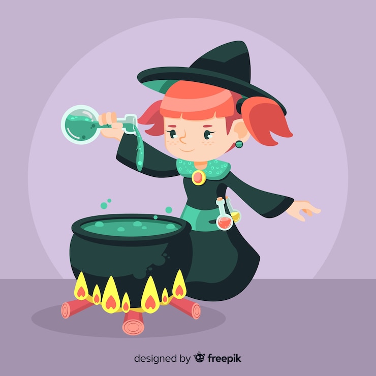 Vector gratuito linda bruja de halloween haciendo hechizo