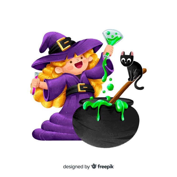 Vector gratuito linda bruja de halloween con luna llena