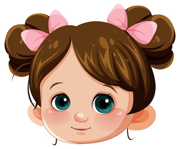 Vector gratuito linda cara de niña con cabello moño