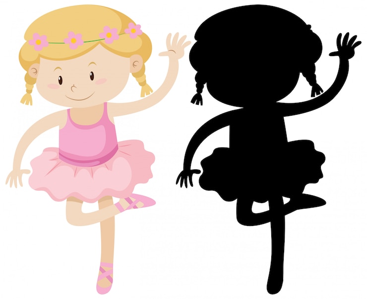 Vector gratuito linda chica de ballet con su silueta