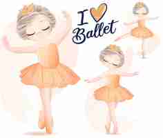 Vector gratuito linda chica con conjunto de ilustración acuarela bailarina