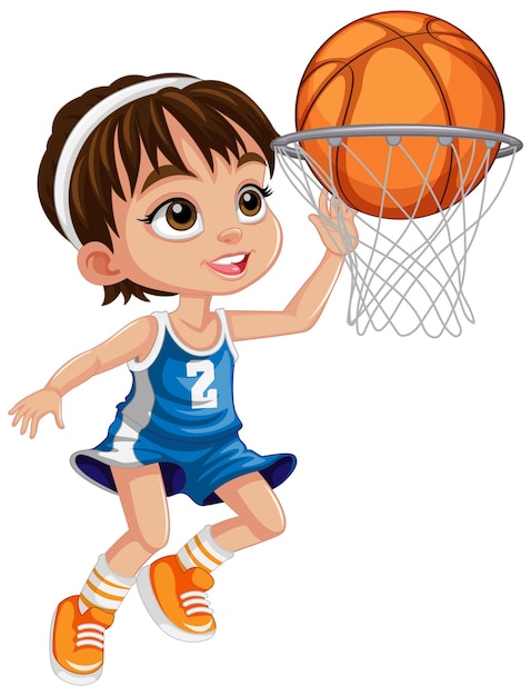 Vector gratuito linda chica disparando baloncesto en el aro