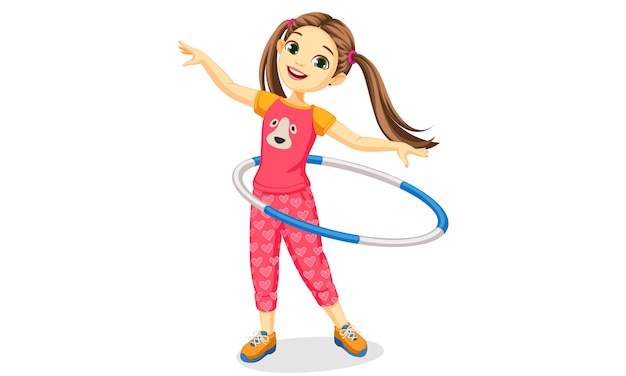 Vector gratuito linda chica feliz con hula-hoop