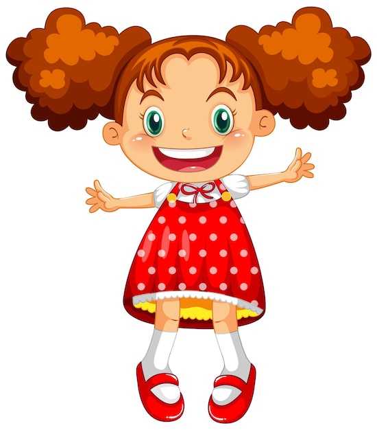 Linda chica feliz personaje de dibujos animados saltando