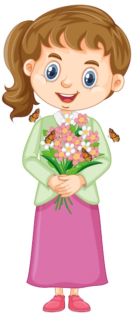 Vector gratuito linda chica con flores en blanco