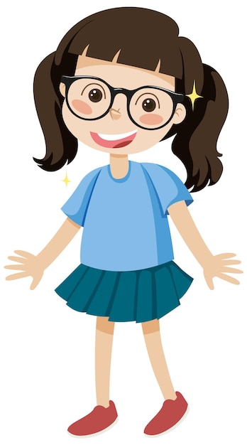 Vector gratuito linda chica con gafas personaje de dibujos animados