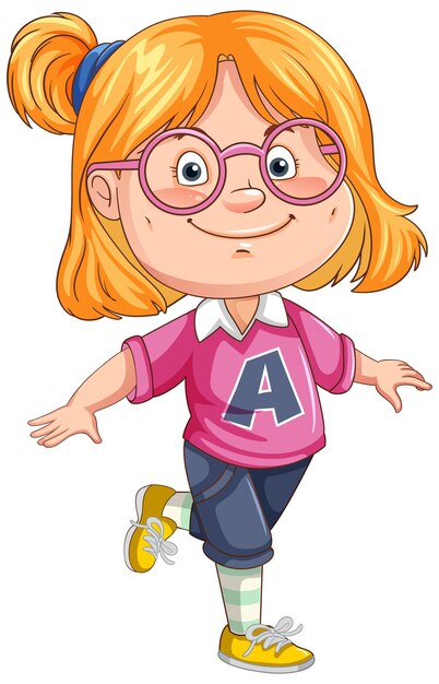 Linda chica con gafas personaje de dibujos animados