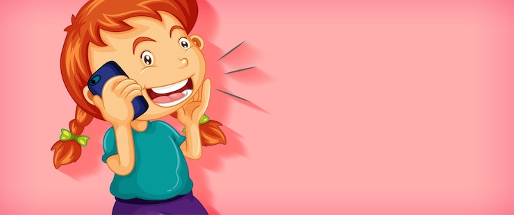 Vector gratuito linda chica hablando por teléfono personaje de dibujos animados aislado