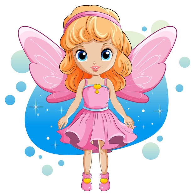 Linda chica hada con personaje de dibujos animados de alas